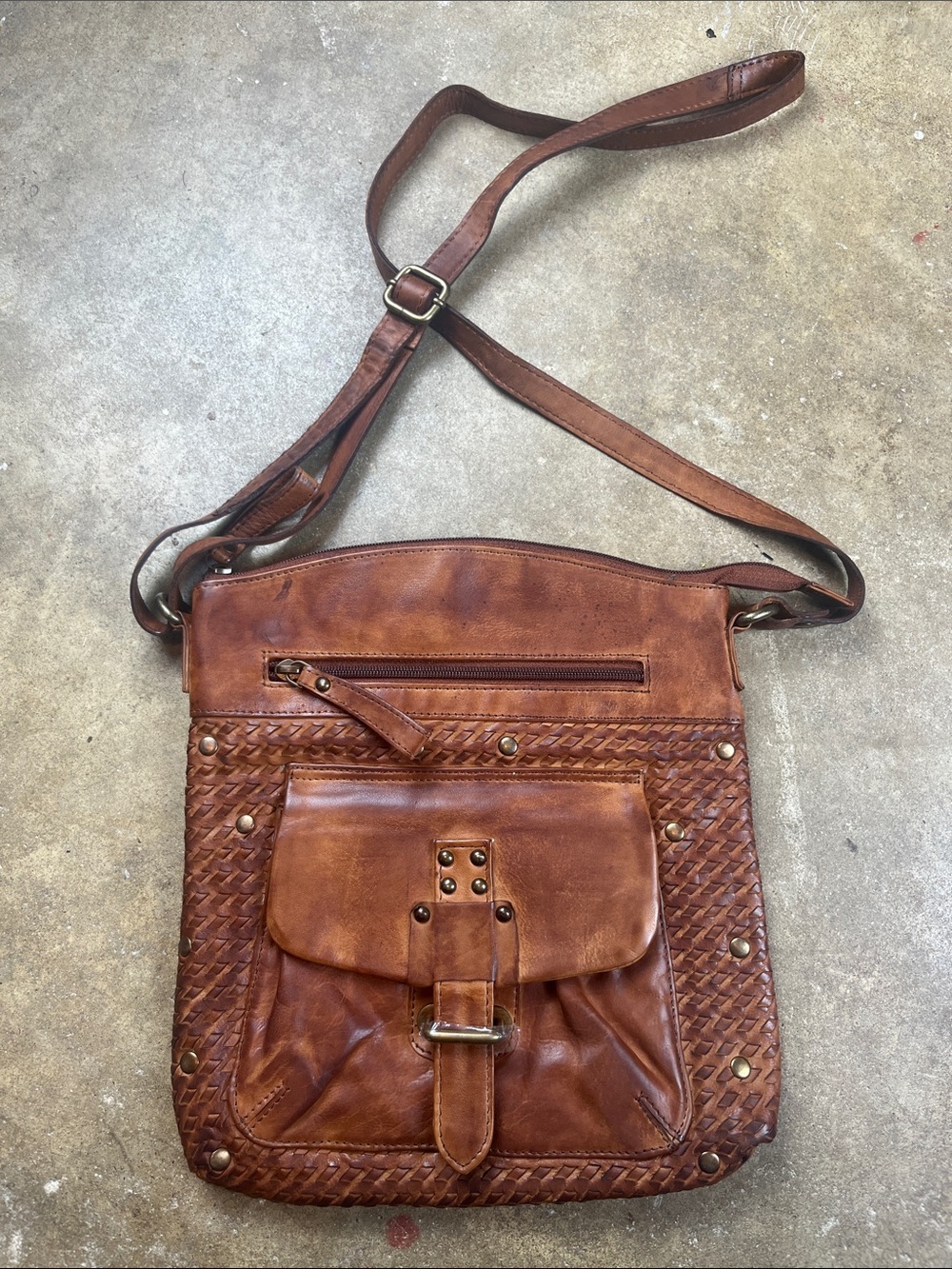 Oak Leathers Brown Woven Leather Crossbody Bag